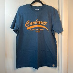 Carhartt Men's Tee in Blue with Orange Logo